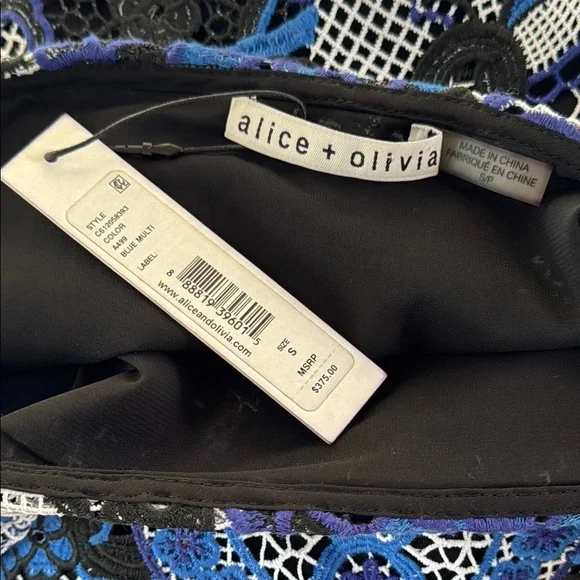 Alice + Olivia Guipure Off Shoulder Crochet Embroidery Blouse Top Lace Blue Sz S Blouses